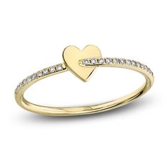 Win hearts with this petite and chic diamond ring from Shy Creation®. 14K yellow gold A row of round diamonds on the shank gives the illusion of crossing through the polished heart centerpiece Total diamond weight is 1/20 carat Diamond Fashion Jewelry, Lulu Frost, Diamond Heart Ring, Jared The Galleria Of Jewelry, Anniversary Jewelry, Popular Jewelry, Diamond Fashion, Lab Created Diamonds, Diamond Heart