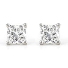 Prazana® Lab-Grown Diamonds 1.00ctw princess cut white lab-grown diamond, rhodium over 18k white gold stud earrings. Measure approximately 3/16"L x 3/16"W and have screw back backings. IGI certified E-F color, SI clarity minimum. White Gold Stud Earrings, White Gold Earrings Studs, White Gold Studs, White Lab, Back Jewelry, Gold Stud Earrings, Gold Stud, Gold Studs, Gold Earrings Studs