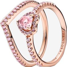 Elegant Pink Cubic Zirconia Heart Ring, Pink Rings With Halo Setting For Valentine's Day, Elegant Pink Heart Ring With Halo Setting, Pink Elegant Heart Ring With Halo Setting, Pink Heart Ring With Halo Setting, Elegant Pink Heart Ring For Valentine's Day, Pink Heart Ring With Halo Setting In Fine Jewelry, Rose Gold Stackable Rings, Wishbone Ring