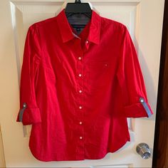 Lady’s Shirt Tommy Hilfiger Red Long Sleeve Shirt, Tommy Hilfiger Red Long Sleeve Top, Tommy Hilfiger Red Cotton Shirt, Red Tommy Hilfiger Cotton Shirt, Tommy Hilfiger Casual Shirt, Cut Out Hoodie, Tommy Hilfiger Crop Top, Tommy Hilfiger Long Sleeve, Tommy Hilfiger Top