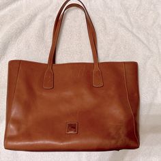 Brand New With Tag, Never Used Just Sit In My Closet Everyday Tan Leather Satchel, Large Capacity Tan Leather Satchel, Tan Bags With Leather Lining For Everyday Use, Classic Tan Bags For Errands, Tan Leather Lining Bag For Everyday Use, Tan Leather Bags For Daily Use, Tan Leather Satchel For Errands, Classic Cognac Bags For Errands, Dooney & Bourke Bags