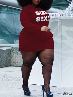 Eromis - Womens Plus Size Hoodie Dress with Elegant Letter Print and Long Sleeve, Ideal for Casual Occasions Fall Crew Neck Dress With Letter Print, Plus Size Hoodie, Big Women Fashion, Bodycon Casual, Big Girl Fashion, Curvy Girl Outfits, Big Girl, Hoodie Dress, Long Length