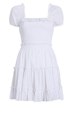 Look effortlessly cute in the off-the-shoulder mini Ellis Dress! Features puff sleeves and tiered ruffle design. Fit Details Square necklineLinedFit and flare silhouetteMini lengthShort sleeve100% PolyesterDry Clean Only Imported Length: 33.25in/84.46cm, from neck edgeMeasurements from size 4 Cute Church Dresses, Preppy Summer Dress, Preppy Dress, Bday List, Outfits For Mexico, Cute White Dress, Teen Dress, Preppy Christmas, Preppy Clothes