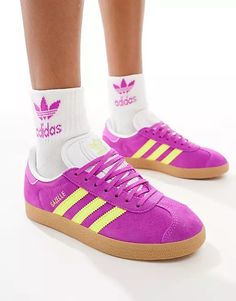 adidas Originals Gazelle sneakers in purple and yellow | ASOS Purple High-top Athleisure Sneakers, Purple Low-top Sneakers With Gum Sole, Purple Lace-up Sneakers With Gum Sole, Adidas Purple Sneakers With Round Toe, Purple Adidas Sneakers With Round Toe, Sporty Purple Sneakers With Gum Sole, Casual Purple Adidas Sneakers, Purple Adidas Sneakers, Purple High-top Adidas Sneakers