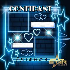 a blue neon frame with hearts and stars on it