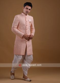 Sequins Work Indowestern In Peach Color... Peach Kurta For Men, Dresses Man, Indo Western Dress For Men, Indo Western Dresses, Night Wedding Decor, Wedding Kurta, Kurta For Men, Peach Colour