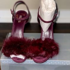 Never Worn Sexy Mk Shoes. These Are Absolutely Stunning Beautiful Deep Wine Maroon Leather Suede With Soft Fluffy Rabbit Fur. Comes With Or Without Clear Shoe Box Note The Silver Charm That Is On The Ankle Strap Brand New Never Been Worn. Price Is Firm Michael Kors 4-inch Heel Synthetic Heels, Michael Kors Ankle Strap Heels For Evening, Michael Kors Heels With Heel Strap For Party, Michael Kors Synthetic Heels For Party, Michael Kors Round Toe Heels For Party, Michael Kors Party Heels In Synthetic, Michael Kors Party Heels With Round Toe, Michael Kors High Heels With Heel Strap, Michael Kors High Heels With 4-inch Heel