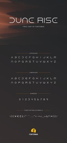 the font and numbers for dune rise are shown in white, black, and gold