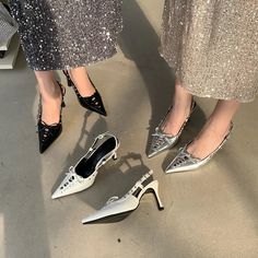 LBSFY - Pointed Toe Women Sandals Silver Black White 2024 New Arrivals Fashion Dress Shoes Stiletto Party Pumps Sexy Stiletto Pumps Size 5.5=35=22.5cmSize 6=36=23cmSize 6.5=37=23.5cmSize 7=38=24cmSize 7.5=39=24.5cm Chic Kitten Heels For Spring Party, Chic Spring Kitten Heels For Party, Chic Spring Party Kitten Heels, Summer Night Out Kitten Heels With Pointed Toe, Summer Kitten Heels For Night Out With Pointed Toe, Trendy Spring Party Slingback Pumps, Silver Kitten Heels For Summer Parties, Glamorous Spring Kitten Heels With Ankle Strap, Trendy Slingback Pumps For Summer Night Out