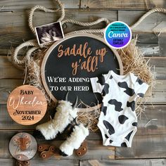 Cowboy Themed Gender Reveal Ideas, Farmer Pregnancy Announcement, Country Theme Gender Reveal, Country Baby Announcing Ideas, Western Baby Gender Reveal Ideas, Highland Cow Gender Reveal Ideas, Western Gender Reveal Ideas For Party, Western Theme Gender Reveal Ideas, Future Baby Ideas