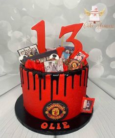 a birthday cake with the number thirteen on it