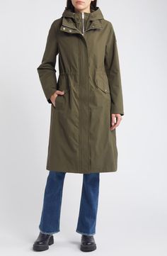 Sam Edelman Longline Hooded Jacket | Nordstrom Spring Parka With Double-lined Hood, Long Parka With Double-lined Hood For Spring, Spring Long Coat Parka With Double-lined Hood, Fall Travel Outerwear With Double-lined Hood, Casual Travel Hooded Jacket With Adjustable Hood, Hooded Raincoat With Drawstring Hood For Travel, Travel Raincoat With Drawstring Hood, Travel Hooded Parka With Pockets, Hooded Parka With Pockets For Travel