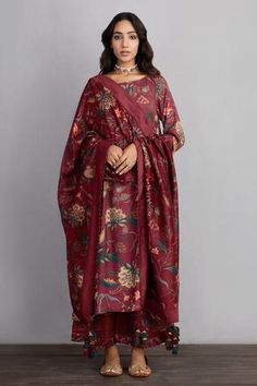 Shop for Torani Red Cotton Silk Sanobar Aroha Kurta Set for Women Online at Aza Fashions Luxury Katan Silk Kurta For Navratri, Luxury Red Chanderi Kurta, Luxury Embroidered Cotton Silk Kurta, Luxury Red Kurta With Printed Motifs, Luxury Cotton Silk Kurta With Set-in Sleeves, Luxury Red Chanderi Dupatta, Luxury Red Chanderi Palazzo Set, Luxury Kurta With Motifs For Traditional Ceremonies, Luxury Silk Printed Kurta