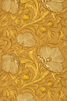 a gold and brown wallpaper with flowers on it