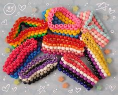 Customized kandi bracelets made with love for friendship or to be yourself a unique individual. Kandi Shoes, Kandi Aesthetic, Emo Kandi, Kandi Cuff Ideas, Pride Kandi, Scene Bracelets, Scene Kandi, Bracelets Kandi, Artisanats Denim