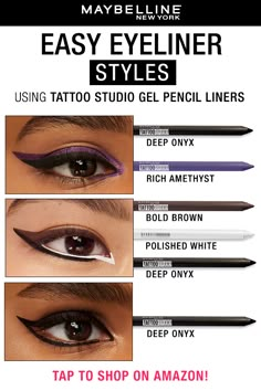 Makeup Ideas No Eyeliner, Eyeliner Makeup Ideas, Nails Grunge, Eyeliner Ideas, Maybelline Tattoo, Behind Blue Eyes, Eyeliner Styles, Face Makeup Tips, Eye Makeup Steps