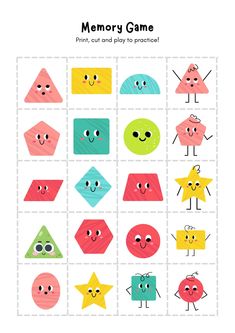 a printable memory game with different shapes and sizes