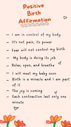 a poem written in the language of positive birth affirmation with flowers on it