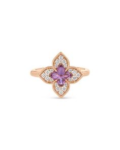 Roberto Coin 18K Rose Gold Venetian Princess Carnevale Amethyst & Diamond Flower Ring Diamond Flower Ring, Travel Systems For Baby, Bridal Flats, Roberto Coin, Weekend Max Mara, Evening Formal, Baby Boy Shoes, Diamond Flower, Flower Ring