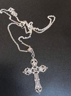 Large Cross on a Silver Plated Chain Gothic Tibetan Silver - Etsy Sterling Silver Crucifix Cross Necklace With Adjustable Chain, Gothic Cross Pendant Clavicle Chain Necklace, Gothic Clavicle Chain Necklace With Cross Pendant, Silver Spiritual Clavicle Chain Necklace, Gothic Cross Pendant Necklace With Engraving, Gothic Jewelry With Cross Pendant And Adjustable Chain, Gothic Sterling Silver Clavicle Chain Necklace, Gothic Jewelry With Adjustable Chain And Cross Pendant, Sterling Silver Gothic Collar Necklace