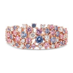 Like a night at the carnival  this gorgeous gemstone ring features cotton candy swirls of natural pink and blue sapphires alongside natural diamonds for an effortlessly fun cluster design. Crafted in quality 14-karat rose gold  this ring is a exciting addition to anyone's jewelry collection. Fae Jewelry, Pink Diamond Ring, Cluster Design, Pink Sapphire Ring, Natural Gemstone Ring, The Carnival, The Circus, Diamond Cluster Ring, Wedding Beauty