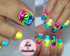 Carribean Nails Designs, Hot Summer Nails Neon, Neon Acrylic Nails, Green And Lavender, Summer Nail Ideas, Gel Toe Nails, Edge Nails, Hippie Nails