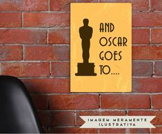 a brick wall with an oscar statue on it and the words and oscar goes to