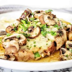 a close up of a plate of food with mushrooms