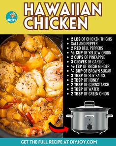 the hawaiian chicken recipe is shown with instructions for how to cook it in an instant pressure cooke