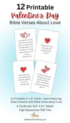 Printable Valentine's Day Bible Verse Cards Valentines Scripture, Christian Reminders, Valentines Bible Verse, Bible Verse Cards Printable, Scripture Cards Printable, Prayer Boards