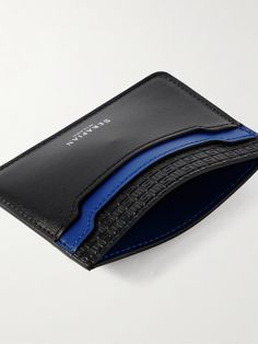 A sleek alternative to bulky wallets, Serapian's cardholder has a central compartment and four slots for your most-used cards. It's been handcrafted in Italy from embossed coated-canvas and leather and stamped with the label's foil moniker. Designer Card Holder With Interior Slots, Designer Card Holder With Interior Slots For Daily Use, Designer Card Holder For Daily Use, Cardholder Wallet, Leather Cardholder, Leather Billfold, Black Leather Coat, Billfold Wallet, Leather Card Case