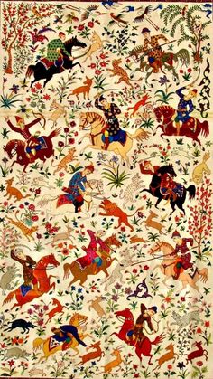 Shikargah Prints, Shahnameh Illustration, Iranian Art Pattern, Persian Wallpaper, Iranian Pattern, Mughal Design, Persian Painting, Mughal Art Paintings, Persian Art Painting