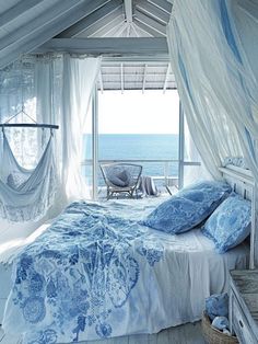 Bohemian Blue & White Beach Bedrooms | BOHO Beach Bedroom