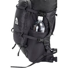 the back pack has two bottles in it and is attached to the side of the backpack