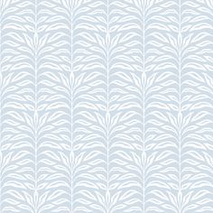 a blue and white wallpaper pattern with leaves on the back ground, in shades of gray