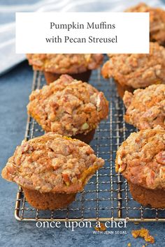 pumpkin muffins with pecan streuse on a cooling rack