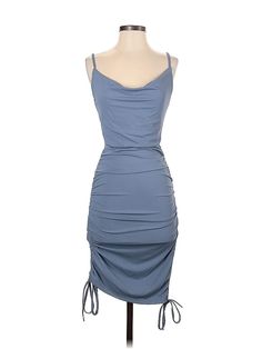 Shein Cocktail Dress Size: Small Blue Dresses - used. 9% ELASTANE, 91% POLYESTER, Midi, Scoop Neck, Solid, Knee Length, Sleeveless | Shein Cocktail Dress: Blue Solid Dresses - Size Small Casual Ruched Bodycon Midi Dress, Sleeveless Ruched Bodycon Dress For Day Out, Blue Ruched Bodycon Dress For Spring, Casual Ruched Sheath Midi Dress, Spring Blue Ruched Bodycon Dress, Casual Ruched Sheath Dress, Casual Blue Sheath Bodycon Dress, Casual Sheath Mini Dress With Ruched Detail, Casual Ruched Sheath Mini Dress