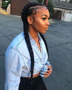 Two Long Black Braids Two Braid Hairstyles Black Women, Quick Braiding Styles For Black Women, Two French Braids With Weave, 2 Boho Feed In Braids, Braids 2023, Two Cornrow Braids, Braided Ponytails, Scalp Braids