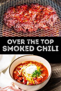 Smoked Beef Chili Recipe, Over The Top Chili Smoker, Over The Top Chili Pit Boss, Smoked Meat Chili, Over The Top Chili Recipe, Over The Top Chili Traeger, Traeger Chili Recipe, Smoked Venison Chili, Over The Top Chili Pellet Grill