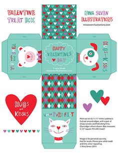 an origami valentine's day box with cats and hearts