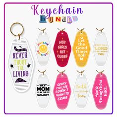 keychains with different sayings on them