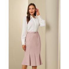 PRODUCT DETAILS: STYLE - Keep your look semi-formal and elegant in cool weather with this work skirt from Hobemty, featuring a pleated hem and below-knee length. OUTFIT - Comfortable and classic, pair with a semi-formal shirt and heels for a chic office look. OCCASION - Focused on Ladies' Semi-Formal Wear - This skirt can be a perfect addition to almost any outfit from formal to daily wear, great for work, meetings, office, businesses, work, parties, cocktails, weddings, casual, daily dressing, Elegant Long Sleeve Skirt Suit With Lined Skirt, Elegant Tailored Pleated Skirt For Workwear, Elegant Tailored Flared Skirt, Elegant Tailored Skirt For Office, Tailored Elegant Skirt For Office, Feminine Fitted Skirt For Semi-formal Occasions, Semi-formal Feminine Fitted Skirt, Feminine Lined Skirt For Workwear, Feminine Fitted Skirt For Workwear