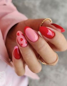 Red Pink Nail Art, Pink Red Nail Designs, Pink And Red French Nails, Summer Red Nails Designs, Berry Nails Design, Valentine French Nails, Red And Pink Nail Designs, Fun Red Nails, Red And Pink Nails Ideas