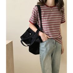 Retro Contrast Stripe Teen Girl Shirt  Material: 100%Cotton  Style: Teen Girl Shirt Size: S, M, L, Color: Navy Blue, Wine Red  Occasion: Outdoor, Daily,  Vacation Trendy Black Tops For School, Red Tops For School, Black Cotton T-shirt For Day Out, Casual Red Tops For Day Out, Trendy Red Tops With Pockets, Trendy Red Top With Pockets, Trendy Cotton Top For School, Basic Black School Top, Basic Black School Tops