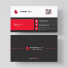 a black and red business card on a gray background