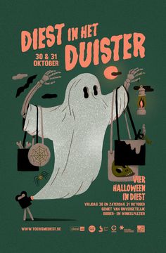 a poster for a halloween party with a ghost