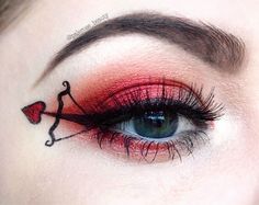 Valentines day/ cupid makeup. Kat Von D. Red eyeshadow. Day Makeup Looks, Valentines Day Makeup, Valentines Makeup, Makijaż Smokey Eye, Makeup Eye Looks, Crazy Makeup