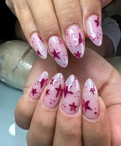 💅 nailssjunkie 👈 Instagram Pink Chrome Star Nails, Nail Trends 2020 Summer, Pink Pattern Nails, Lover Inspired Nails, Cool Nail Art Designs Unique, Nails Pink And Red, Nail Art Stars, Pink Red Nails, Purple And Pink Nails