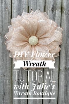 the diy flower wreath is made from burlock and fabric, with text overlay