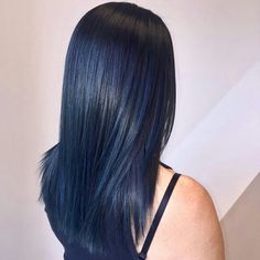 I’m almost ready for this color again 😉 Blue Almost Black Hair, Blue Black Hair Aesthetic, Blue Hair Straight, Blue Hair Highlights, Caitlyn Kiramman